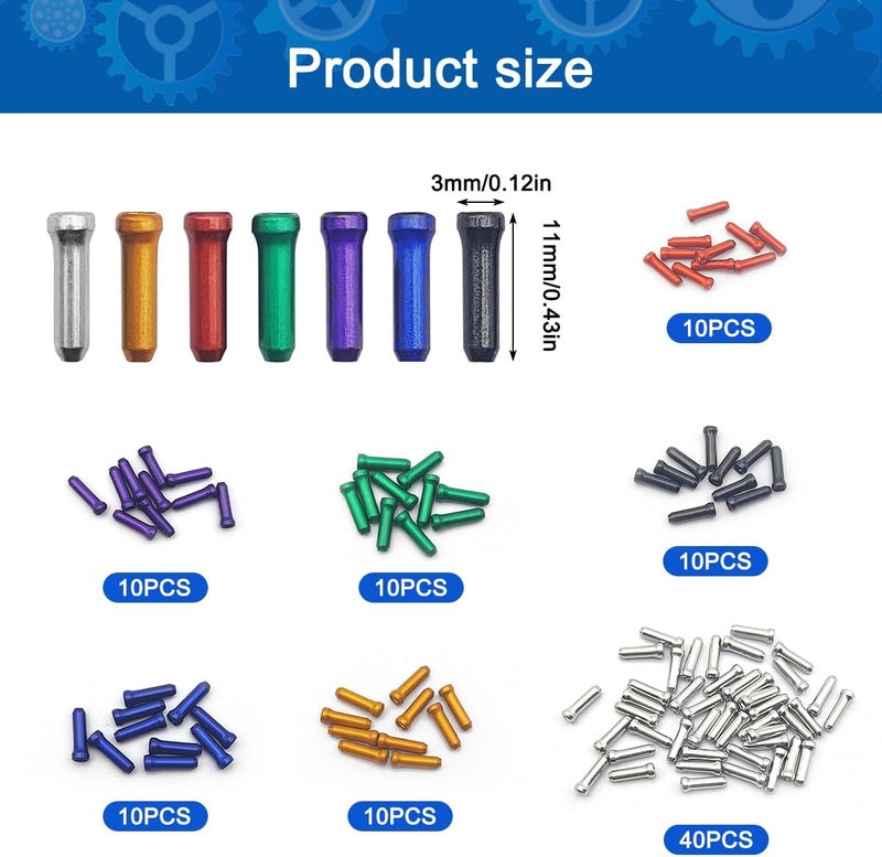 CKANDAY 100 Pcs Bike Cable End Caps, Cable End Crimps, Derailleur Cable Tips, Bike Brake Cable End Tips, Alloy Bicycle Wire End Caps, Brake Tips Shifter for Road Mountain Bicycle, 7 Colors - Image 2